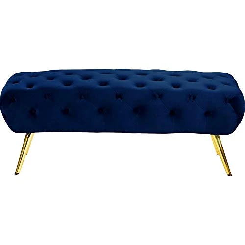 Meridian Furniture Amara Collection Modern | Contemporary Navy Velvet Upholstered Bench With Deep Button Tufting, Stainless Steel Legs With Gold Finish, 48" W X 20.5" D X 19" H, 1 Meridian Furniture Amara Collection Modern | Contemporary Navy Velvet Upholstered Bench With Deep Button Tufting, Stainless Steel Legs With Gold Finish, 48" W X 20.5" D X 19" H,