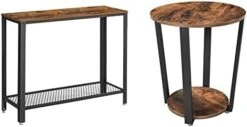 VASAGLE Console Table, 2-Tier Entryway Table With Mesh Shelf, Narrow Sofa Table, Steel Frame, Adjustable Feet, For Hallway, Living Room, Industrial Style, Rustic Brown And Black ULNT80X -Best Furniture Store 31jYPZKoYVL. AC