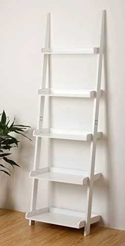 EHemco 5 Tier Leaning Wall Bookshelf, 70 Inches, White 7 EHemco 5 Tier Leaning Wall Bookshelf, 70 Inches, White - Image 7