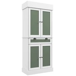Giantex Kitchen Pantry Cabinet, 72” Tall Buffet Cupboard With 2-Door Sideboards, Large Drawer, 3 Adjustable Shelves & Anti-Tipping Kits, Storage Cabinet For Dining Room Living Room (White & Green)