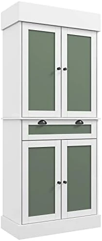 Giantex Kitchen Pantry Cabinet, 72” Tall Buffet Cupboard With 2-Door Sideboards, Large Drawer, 3 Adjustable Shelves & Anti-Tipping Kits, Storage Cabinet For Dining Room Living Room (White & Green) 6 Giantex Kitchen Pantry Cabinet, 72” Tall Buffet Cupboard With 2-Door Sideboards, Large Drawer, 3 Adjustable Shelves & Anti-Tipping Kits, Storage Cabinet For Dining Room Living Room (White & Green) - Image 6