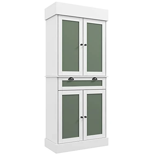 Giantex Kitchen Pantry Cabinet, 72” Tall Buffet Cupboard With 2-Door Sideboards, Large Drawer, 3 Adjustable Shelves & Anti-Tipping Kits, Storage Cabinet For Dining Room Living Room (White & Green) 1 Giantex Kitchen Pantry Cabinet, 72” Tall Buffet Cupboard With 2-Door Sideboards, Large Drawer, 3 Adjustable Shelves & Anti-Tipping Kits, Storage Cabinet For Dining Room Living Room (White & Green)