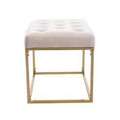 AWQM Tufted Ottoman Bench,Velvet Upholstered Seat,Footrest Chair,Rectangle Vanity Stool With Golden Metal Frame,Perfect For Dressing Room,Living Room,Entryway Or Bedroom,Beige… -Best Furniture Store 31l0UH2adWS