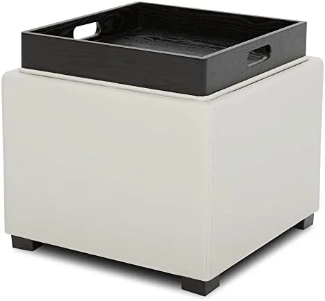 CHITA Storage Ottoman Cube With Tray,Footrest Stool Seat Serve As Side Table, PU Leather In Dark Blue 10 CHITA Storage Ottoman Cube With Tray,Footrest Stool Seat Serve As Side Table, PU Leather In Dark Blue - Image 10