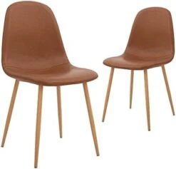 CangLong Washable PU Cushion Seat Back, Mid Century Metal Legs For Kitchen Dining Room Side Chair, Set Of 4, Brown -Best Furniture Store 31lNwm8txlL. AC