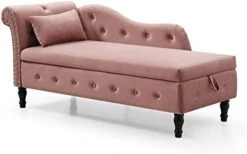 Homtique 60" Velvet Storage Chaise Lounge Indoor Button Tufted With Pillow, Nailhead Decorate Rolled Arm Chaise Lounge For Bedroom Living Room (Beige, With Storage) 22 Homtique 60" Velvet Storage Chaise Lounge Indoor Button Tufted With Pillow, Nailhead Decorate Rolled Arm Chaise Lounge For Bedroom Living Room (Beige, With Storage) -Best Furniture Store 31lPAuCvlBL. AC
