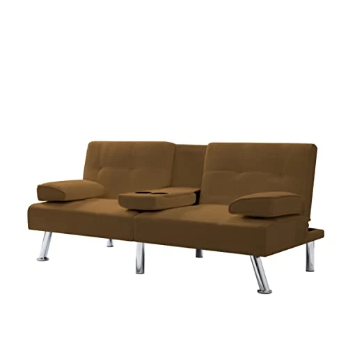 Verfur Convertible Sleeper Sofa Bed,Adjustable Futon Couch Modern Folding Lounge Recliner For Living Room With 2 Cup Holders, Removable Soft Armrest And Sturdy Metal Leg, Brown Ve 5 Verfur Convertible Sleeper Sofa Bed,Adjustable Futon Couch Modern Folding Lounge Recliner For Living Room With 2 Cup Holders, Removable Soft Armrest And Sturdy Metal Leg, Brown Ve - Image 5