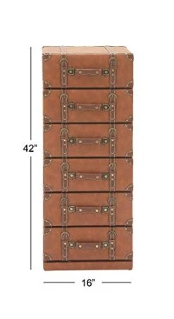 Wood Faux Leather 6 Drawer Chest With Buckle And Strap Detailing, 16" X 13" X 42", Brown -Best Furniture Store 31ls5oFOMHL