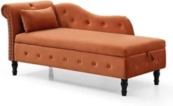 Homtique 60" Velvet Storage Chaise Lounge Indoor Button Tufted With Pillow, Nailhead Decorate Rolled Arm Chaise Lounge For Bedroom Living Room (Beige, With Storage) 24 Homtique 60" Velvet Storage Chaise Lounge Indoor Button Tufted With Pillow, Nailhead Decorate Rolled Arm Chaise Lounge For Bedroom Living Room (Beige, With Storage) -Best Furniture Store 31lufU8zPkL. AC