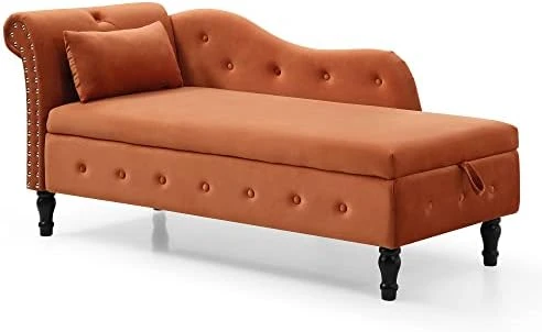 Homtique 60" Velvet Storage Chaise Lounge Indoor Button Tufted With Pillow, Nailhead Decorate Rolled Arm Chaise Lounge For Bedroom Living Room (Beige, With Storage) 10 Homtique 60" Velvet Storage Chaise Lounge Indoor Button Tufted With Pillow, Nailhead Decorate Rolled Arm Chaise Lounge For Bedroom Living Room (Beige, With Storage) - Image 10