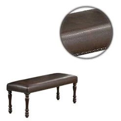 Benjara Nailhead Trim Faux Leather Dining Bench With Turned Legs, Brown -Best Furniture Store 31m8Oh3dAjL