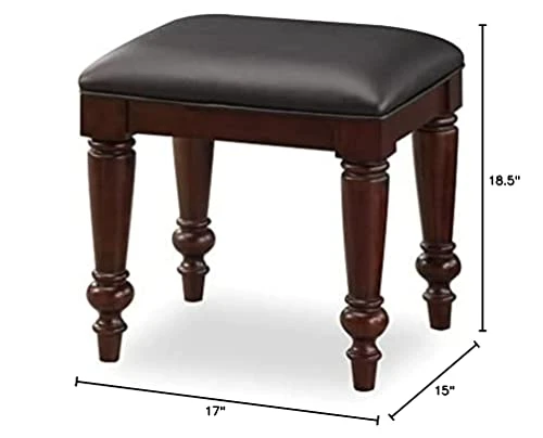 Lafayette Cherry Vanity Bench With Black Vinyl Cushion, Mahogany Solids, And Spindle Legs 5 Lafayette Cherry Vanity Bench With Black Vinyl Cushion, Mahogany Solids, And Spindle Legs - Image 5
