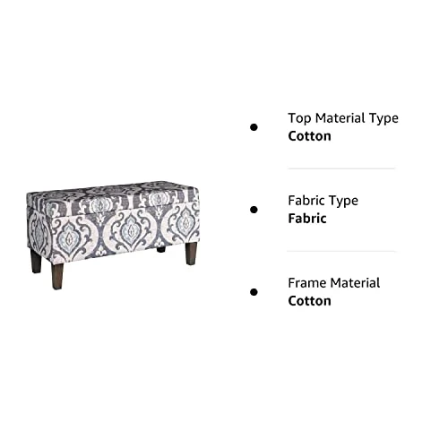 HomePop Large Upholstered Rectangular Storage Ottoman Bench With Hinged Lid, Slate Damask 1 HomePop Large Upholstered Rectangular Storage Ottoman Bench With Hinged Lid, Slate Damask