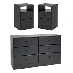 3-Piece Set With 2 Nightstands & 6-Drawer Double Dresser In Black