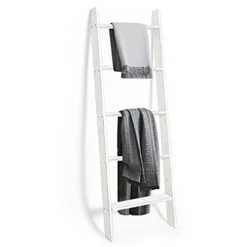 Ilyapa Blanket Ladder For The Living Room - Rustic Decorative Quilt Ladder, White Weathered Wood