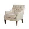 Madison Park Qwen Accent Chairs - Hardwood, Birch, Faux Linen Living Room Chairs - Cream Ivory, Vintage Classic Style Living Room Sofa Furniture - 1 Piece Diamond Tufted Bedroom Chairs Seats