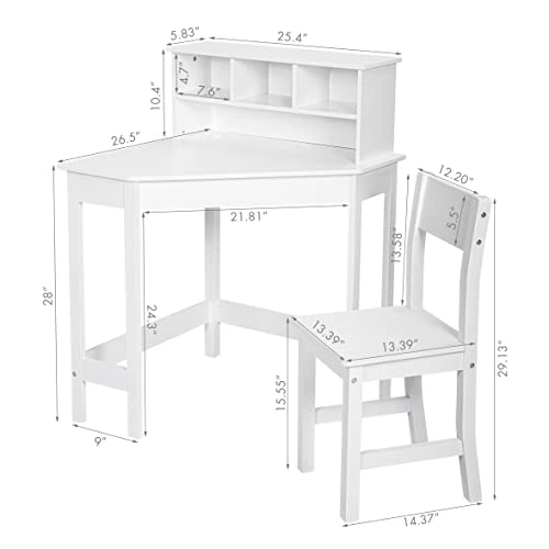 UTEX Kids Desk,Wooden Study Desk With Chair For Children,Writing Desk With Storage And Hutch For Home School Use,White 2 UTEX Kids Desk,Wooden Study Desk With Chair For Children,Writing Desk With Storage And Hutch For Home School Use,White - Image 2