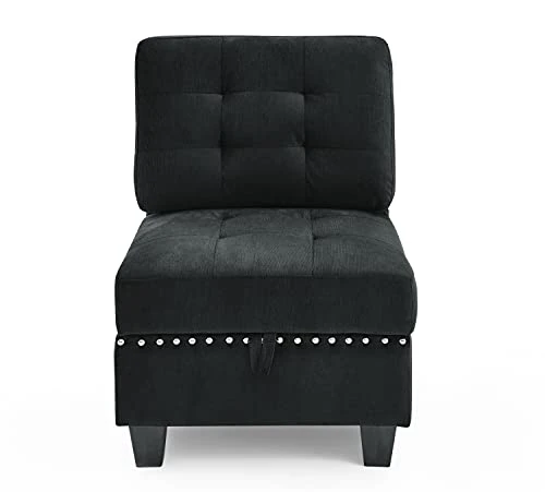 Melpomene Velvet Armless Single Chair For Modular Sectional Accent Armless Chair With Storage Space, Black (26.5“x31.25”x36.5“) (Black, Single Chair) 1 Melpomene Velvet Armless Single Chair For Modular Sectional Accent Armless Chair With Storage Space, Black (26.5“x31.25”x36.5“) (Black, Single Chair)