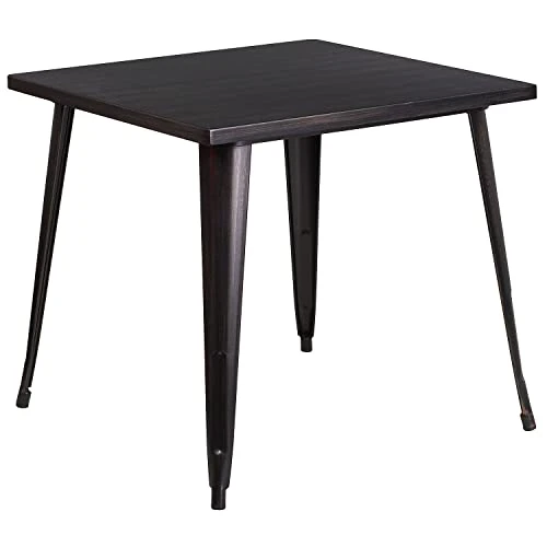 Flash Furniture Toby Commercial Grade 31.75" Square Black-Antique Gold Metal Indoor-Outdoor Table 1 Flash Furniture Toby Commercial Grade 31.75" Square Black-Antique Gold Metal Indoor-Outdoor Table