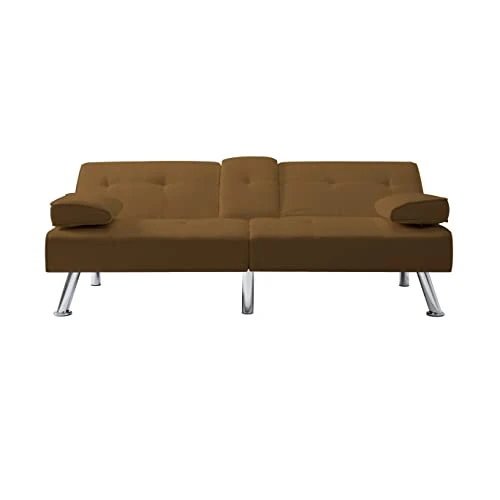Verfur Convertible Sleeper Sofa Bed,Adjustable Futon Couch Modern Folding Lounge Recliner For Living Room With 2 Cup Holders, Removable Soft Armrest And Sturdy Metal Leg, Brown Ve 4 Verfur Convertible Sleeper Sofa Bed,Adjustable Futon Couch Modern Folding Lounge Recliner For Living Room With 2 Cup Holders, Removable Soft Armrest And Sturdy Metal Leg, Brown Ve - Image 4