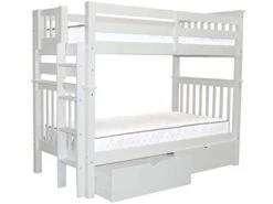 Tall Bunk Beds Twin Over Twin Mission Style With End Ladder And 2 Under Bed Drawers, White 13 Tall Bunk Beds Twin Over Twin Mission Style With End Ladder And 2 Under Bed Drawers, White -Best Furniture Store 31p2ALeViwL