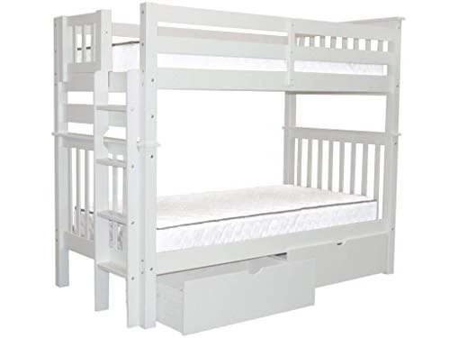Tall Bunk Beds Twin Over Twin Mission Style With End Ladder And 2 Under Bed Drawers, White 5 Tall Bunk Beds Twin Over Twin Mission Style With End Ladder And 2 Under Bed Drawers, White - Image 5