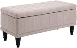 HOMCOM Large 42" Tufted Linen Fabric Ottoman Storage Bench With Soft Close Lid For Living Room, Entryway, Or Bedroom - Beige -Best Furniture Store 31pEjIIzmpL. AC