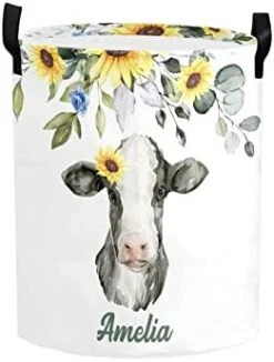 Personalized Laundry Basket Hamper,Cow Sunflower Wreath,Collapsible Storage Baskets With Handles For Kids Room,Clothes, Nursery Decor -Best Furniture Store 31pT6GxcN4L. AC