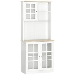 WYKDD Kitchen Buffet, Pantry With 3 Cabinets, 2 Shelves And Large Countertop, Tall White Cabinet