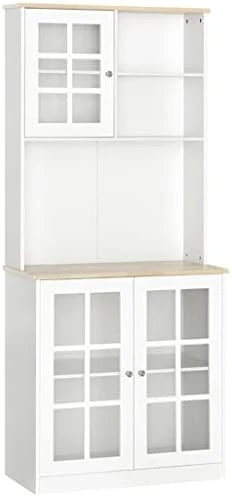 WYKDD Kitchen Buffet, Pantry With 3 Cabinets, 2 Shelves And Large Countertop, Tall White Cabinet 6 WYKDD Kitchen Buffet, Pantry With 3 Cabinets, 2 Shelves And Large Countertop, Tall White Cabinet - Image 6