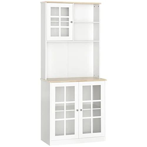 WYKDD Kitchen Buffet, Pantry With 3 Cabinets, 2 Shelves And Large Countertop, Tall White Cabinet 1 WYKDD Kitchen Buffet, Pantry With 3 Cabinets, 2 Shelves And Large Countertop, Tall White Cabinet