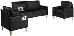 AILEEKISS Mid-Century Sectional Sofa Sets 3 Pieces Faux Leather Loveseat Couches With 2 USB Living Room Furniture Accent Arm Chairs For Small Space, Apartment, Office (1-Seater+1-Seater+3-Seater) -Best Furniture Store 31peDRdojpL. AC