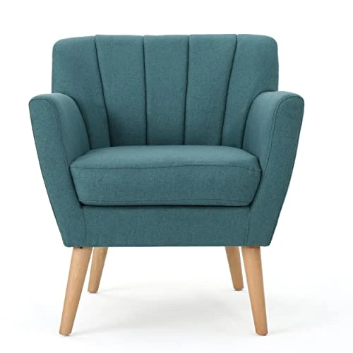 Christopher Knight Home Merel Mid Century Modern Fabric Club Chair, Dark Teal/Natural 2 Christopher Knight Home Merel Mid Century Modern Fabric Club Chair, Dark Teal/Natural - Image 2