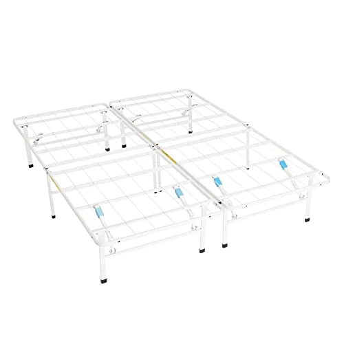 Foldable Metal Platform Bed Frame With Tool Free Setup, 14 Inches High, Queen, White 1 Foldable Metal Platform Bed Frame With Tool Free Setup, 14 Inches High, Queen, White