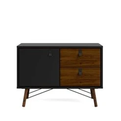 Tvilum 1 Door, 2 Drawer Sideboard, Black Matte/Walnut -Best Furniture Store 31q0EgOKHkL