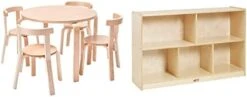 ECR4Kids Bentwood Round Table And Curved Back Chair Set, Kids Furniture, Natural, 5-Piece -Best Furniture Store 31q0qc2NDJL. AC