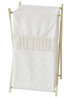 Sweet Jojo Designs Boho Dot Baby Kid Clothes Laundry Hamper - Ivory Beige Cream Off White Bohemian Shabby Chic Modern Luxury Farmhouse Geometric Pom Pom Tufted Minimalist Gender Neutral