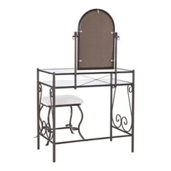 Dark Metal Set Table With Upholstered Stool Clarisse Vanity, 52.4" X 31.8" X 18.3" 7 Dark Metal Set Table With Upholstered Stool Clarisse Vanity, 52.4" X 31.8" X 18.3" -Best Furniture Store 31qJYbUqnNL