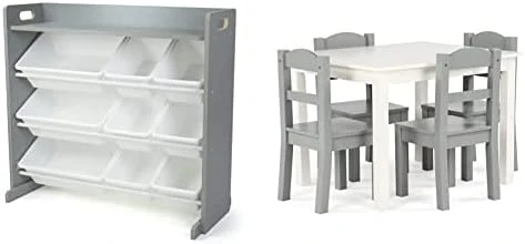 Humble Crew Kids Wood Table And 4 Chair Set, Grey & Supersized Wood Toy Storage Organizer, Extra Large, Grey/White 6 Humble Crew Kids Wood Table And 4 Chair Set, Grey & Supersized Wood Toy Storage Organizer, Extra Large, Grey/White - Image 6