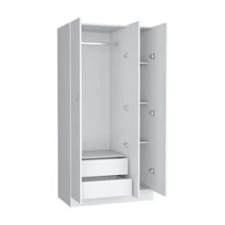 GENERIC Erie Wardrobe With Four Storage Shelves, Two Drawers And Three Doors -White 9 GENERIC Erie Wardrobe With Four Storage Shelves, Two Drawers And Three Doors -White -Best Furniture Store 31qWzGhT6uL