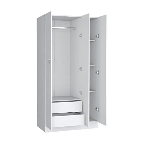 GENERIC Erie Wardrobe With Four Storage Shelves, Two Drawers And Three Doors -White 5 GENERIC Erie Wardrobe With Four Storage Shelves, Two Drawers And Three Doors -White - Image 5