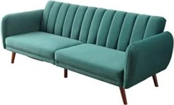 Royal Wood Futon Sofa Bed Support Board Modern Velvet Convertible Folding Lounge Couch Sofa Bed For Living Room,Removable Soft Armrest And Sturdy Metal Leg For Studio/Lounge/Dorm Or Office.(Green)