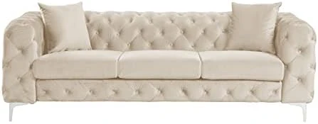 Morden Fort Modern Contemporary Accent Chair With Deep Button Tufting Dutch Velvet, Solid Wood Frame And Iron Legs-Silver Grey 12 Morden Fort Modern Contemporary Accent Chair With Deep Button Tufting Dutch Velvet, Solid Wood Frame And Iron Legs-Silver Grey - Image 12