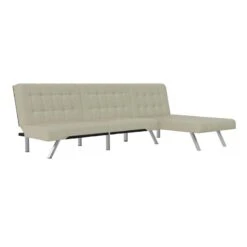 DHP Emily Sectional Futon Sofa With Convertible Chaise Lounger, Vanilla Faux Leather