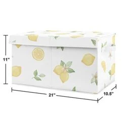 Sweet Jojo Designs Lemon Floral Girl Small Fabric Toy Bin Storage Box Chest For Baby Nursery Kids Room - Yellow Green Beige White Watercolor Boho Bohemian Farmhouse Fruit Flower Blossom Botanical Leaf -Best Furniture Store 31rjXSVyGEL