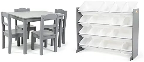 Humble Crew Kids Wood Table And 4 Chair Set, Grey & Supersized Wood Toy Storage Organizer, Extra Large, Grey/White 7 Humble Crew Kids Wood Table And 4 Chair Set, Grey & Supersized Wood Toy Storage Organizer, Extra Large, Grey/White - Image 7