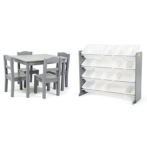 Humble Crew Kids Wood Table And 4 Chair Set, Grey & Supersized Wood Toy Storage Organizer, Extra Large, Grey/White 1 Humble Crew Kids Wood Table And 4 Chair Set, Grey & Supersized Wood Toy Storage Organizer, Extra Large, Grey/White