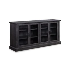 BELLEZE 70 Inch Sideboard Buffet Cabinet, Entertainment Center With Storage, Glass Display Cabinet With Adjustable Shelves Console Table Storage Cabinet For Living Room, Dining Room, Rustic Gray