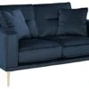 Signature Design By Ashley Macleary Modern Velvet Loveseat With Gold Metal Legs, Navy Blue