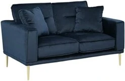 Signature Design By Ashley Macleary Modern Velvet Loveseat With Gold Metal Legs, Navy Blue -Best Furniture Store 31tyk6ghClL. AC